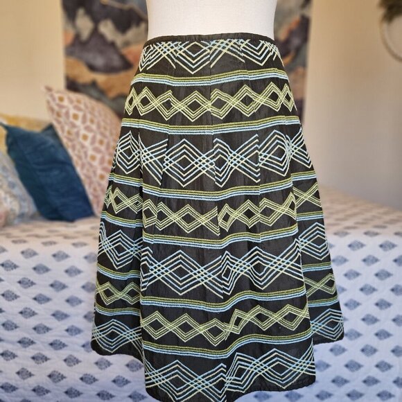 Josephine Chaus Green Argyle Pleated A-Line Skirt Size 4P Retro Mod Preppy Midi - Picture 9 of 13